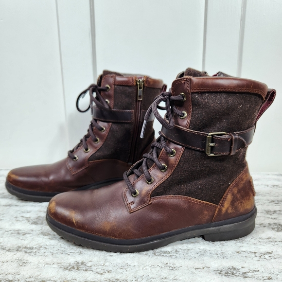 UGG "Kesey" Waterproof Leather Knit Combat Boot Chestnut Brown, Women's Size 9.5 - Picture 3 of 14